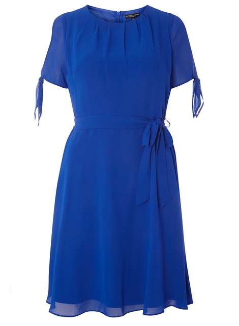 Cobalt Chiffon Belted Dress